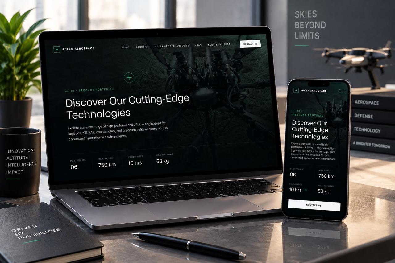Adler Aerospace redesigned homepage mockup